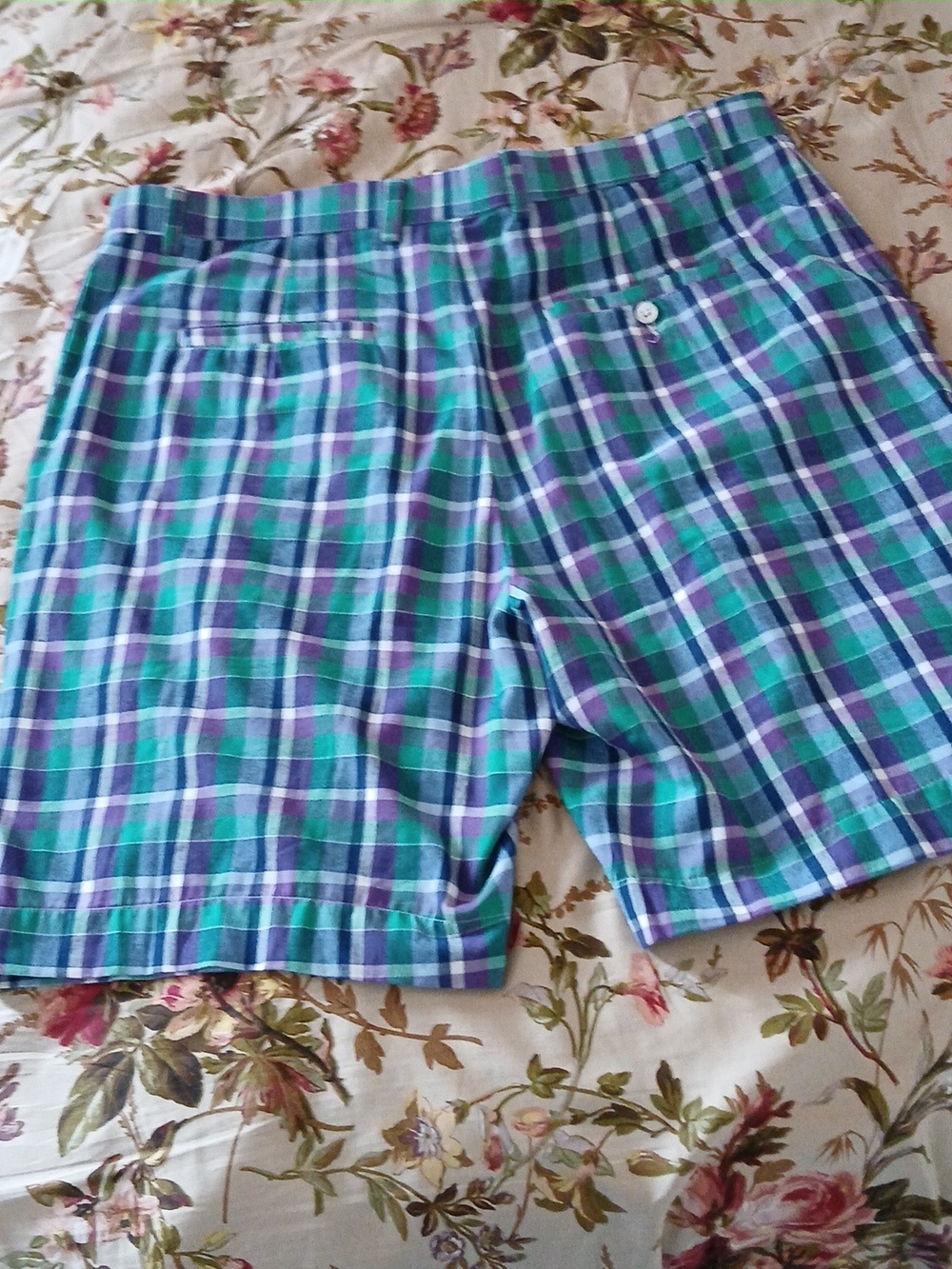 EUC - Men's Plaid Madras Cotton Shorts - Blue/Green/Purple - 40 - Picture 2 of 6